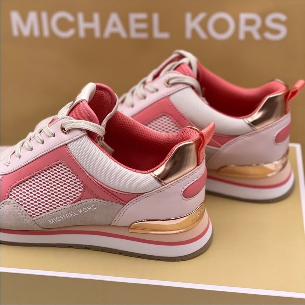 Michael Kors Pink and Rose Gold Mixed-Material Sneakers - Picture 7 of 7